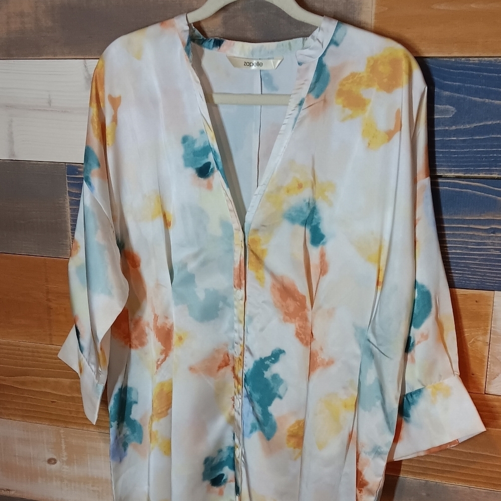 Satin Swinsuit Cover Up. Zapelle 14 Watercolors - Picture 2 of 5